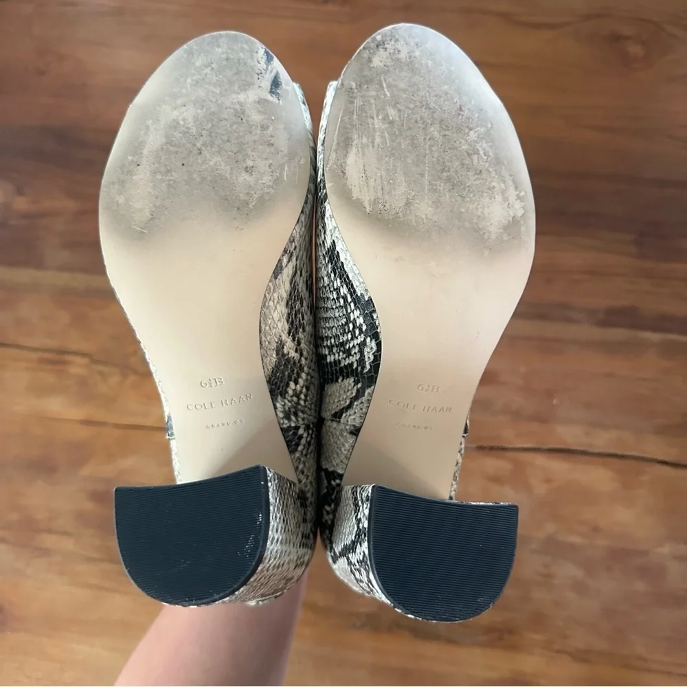 Cole Haan Snake Print Leather Peep Toe Block Heel Booties Size 6.5B Statement